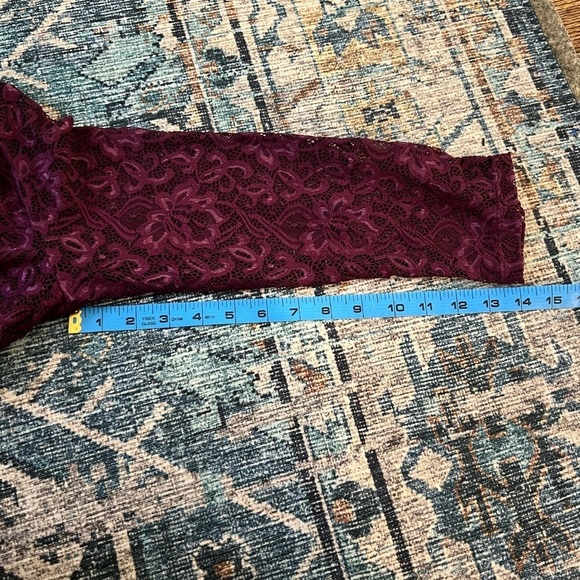 Ruby Ribbon | Plum Purple‎ Lace 3/4 Sleeve Top Style 1874 Sz M - Picture 7 of 7